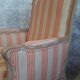 Louis XV bergère style, cerused, reupholstered in coral striped linen – Very good condition.