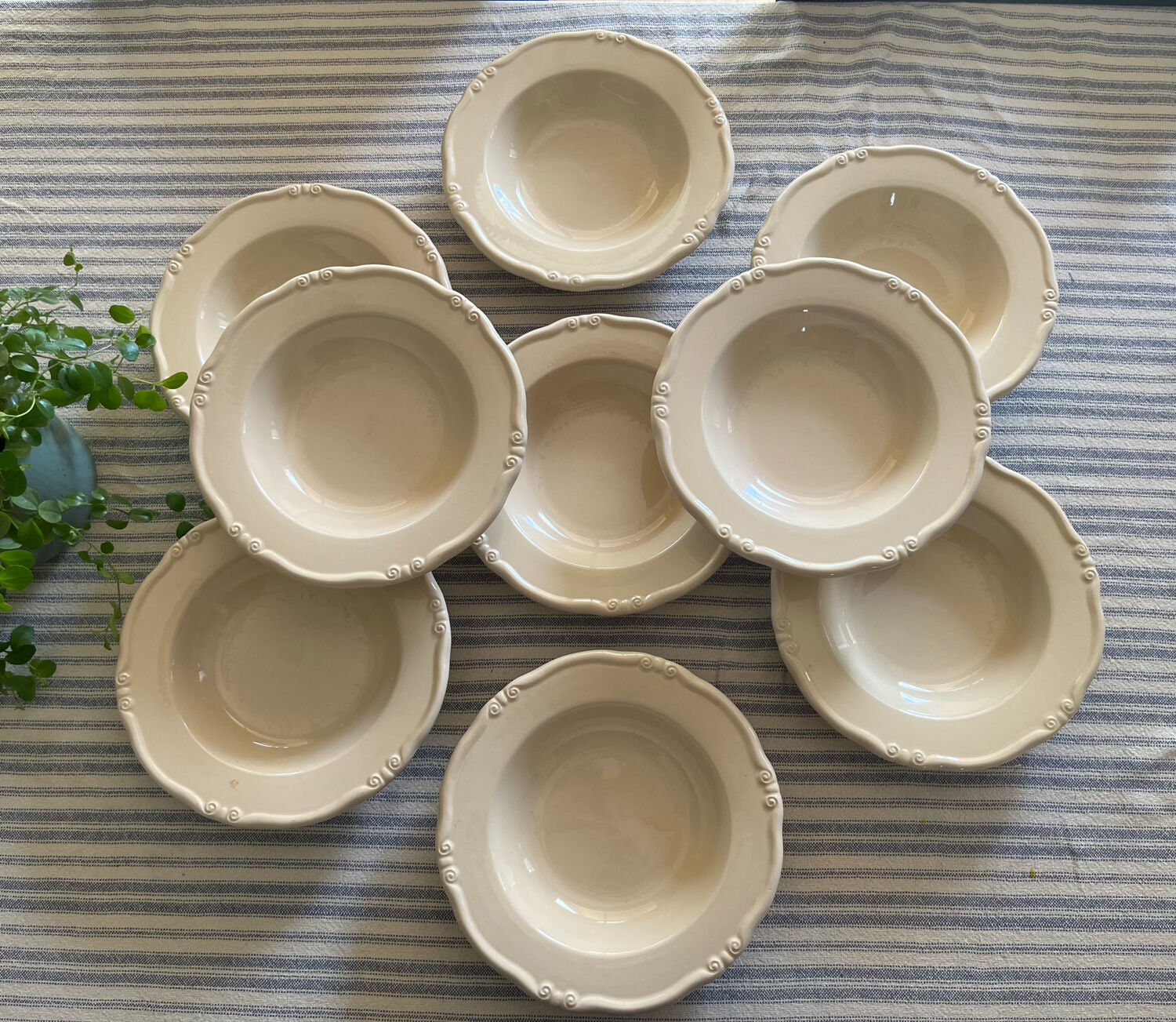 Series of 9 hollow earthenware plates Moulin des Loups