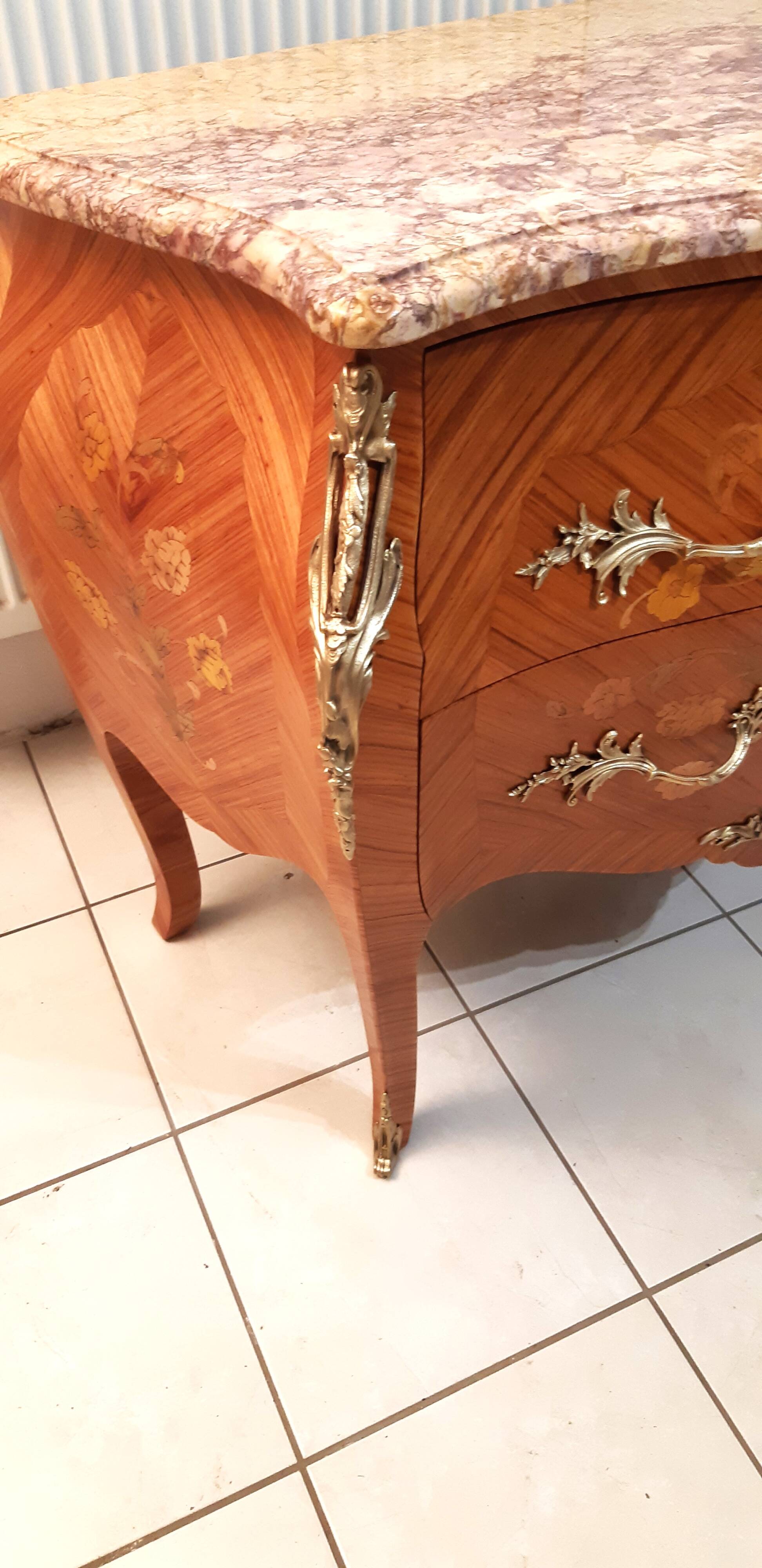 Louis XV style curved chest of drawers, rosewood, restored