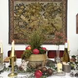 Tapisserie verdure dans le goût d’Aubusson sur châssis (214 x 176 cm)