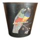 Vintage metal zinc paper bin parrot decor