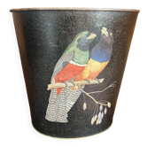 Vintage metal zinc paper bin parrot decor