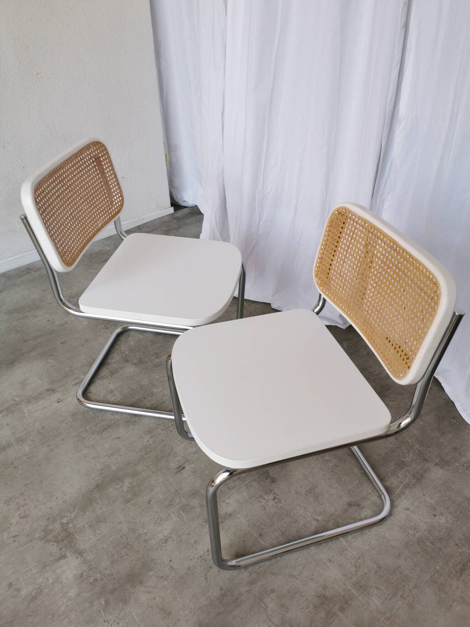 Set of 2 Vintage Cesca Chairs: Marcel Breuer Chrome & Cane, 1970s Mid-Centu