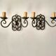 Pair of old wrought iron sconces patina green and gold - 2 lights