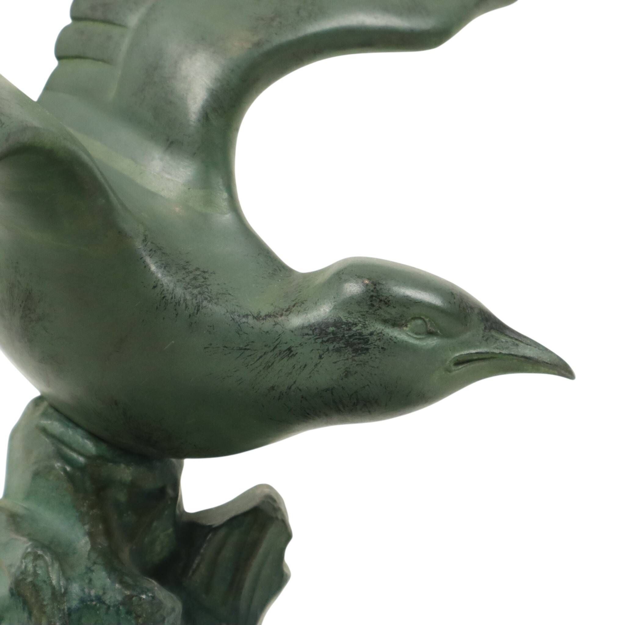 Art Deco Sculpture Seagull on Marble Base Bronze Patina 51cm