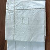 Large vintage white linen embroidered pillowcases (set of 2)