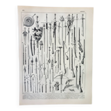 Old engraving 1898, Ancient weapons, sword, pistol, knife • Lithograph, Original plate