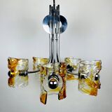 Mid-century chandelier in amber Murano and chrome by Toni Zuccheri for Mazzega, Italy, 1970s.