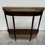 Louis XVI demi-moon console in wood and brass.