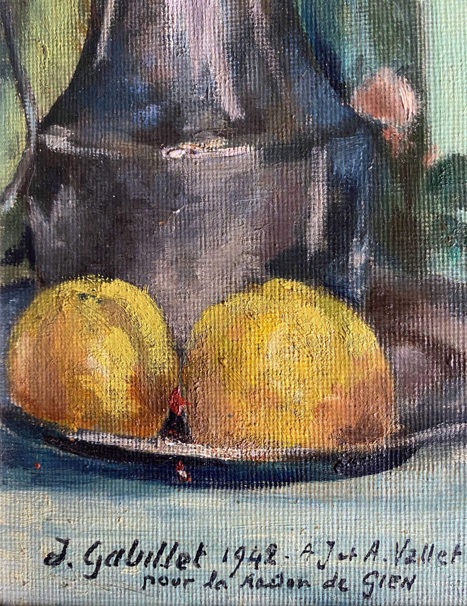 HSP painting "Bouquet of forsythia with lemons" signed A. Gabillet 1942