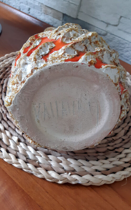 Large vase orange jug "fat lava" signed Vallauris.