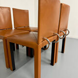4 camel leather chairs, postmodern design by Paolo Piva for B&B Italia Arcadia.