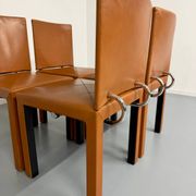 4 camel leather chairs, postmodern design by Paolo Piva for B&B Italia Arcadia.