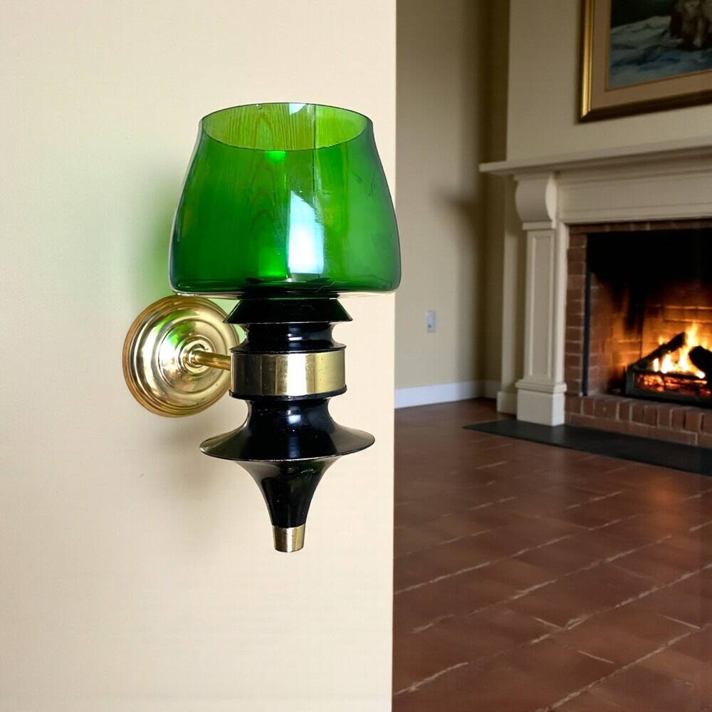 Pair Rustic green glass wall sconce lamps