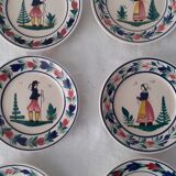 6 plates decoration characters man and woman Henriot Quimper faience Bretagne