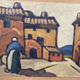 Signed village landscape