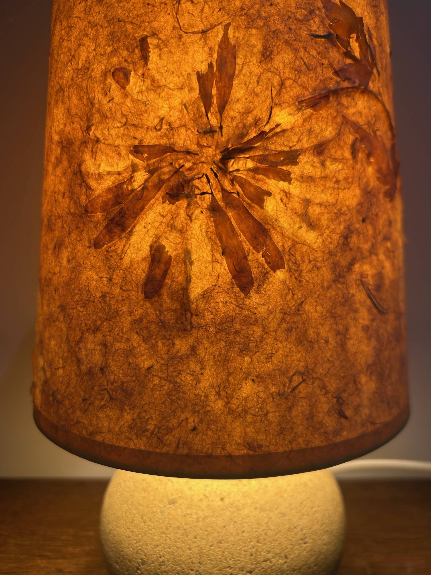 stone lamp with its lampshade in dried flowers 1970