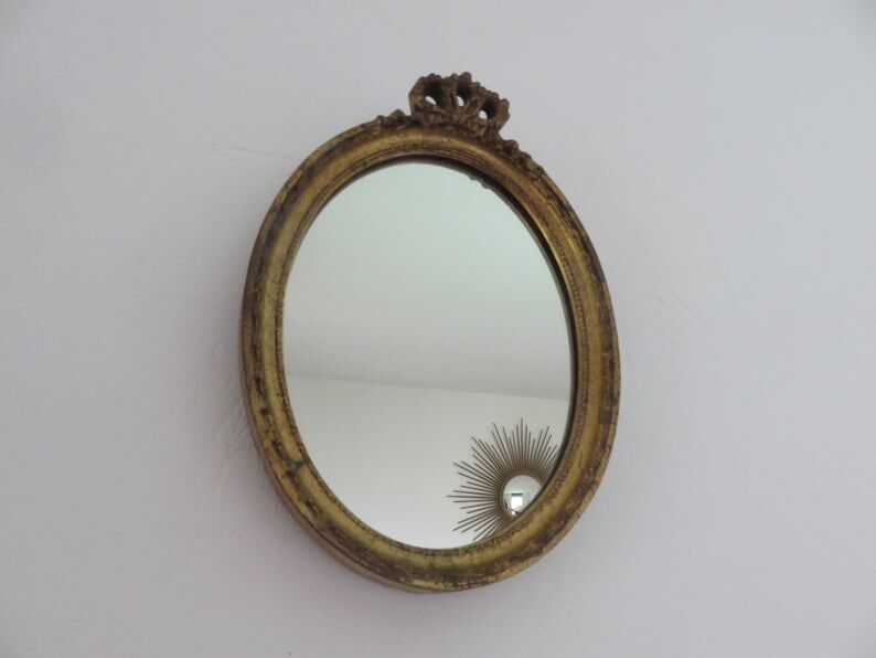 Louis XV-style gold oval mirror 50s - 29x20cm