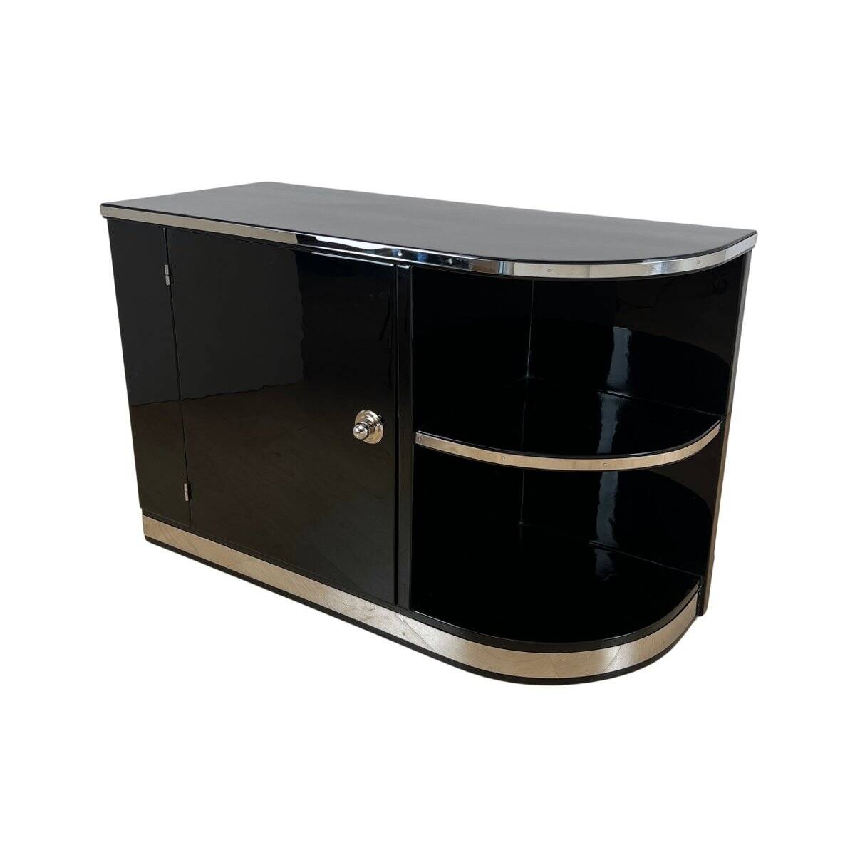 Art Deco Black Lacquered Lowboard with Chrome Fittings, France, 1930s