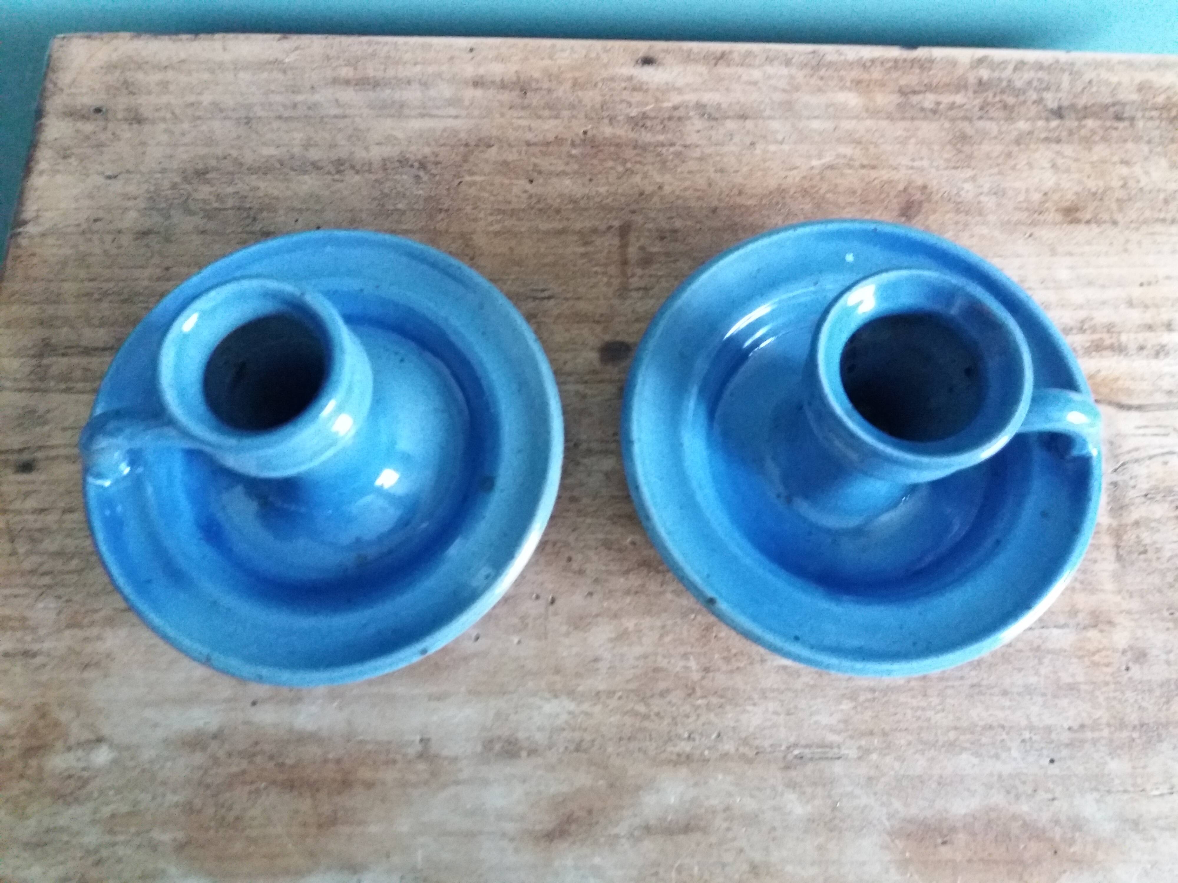 Stoneware candlesticks signed artisanal ceramics