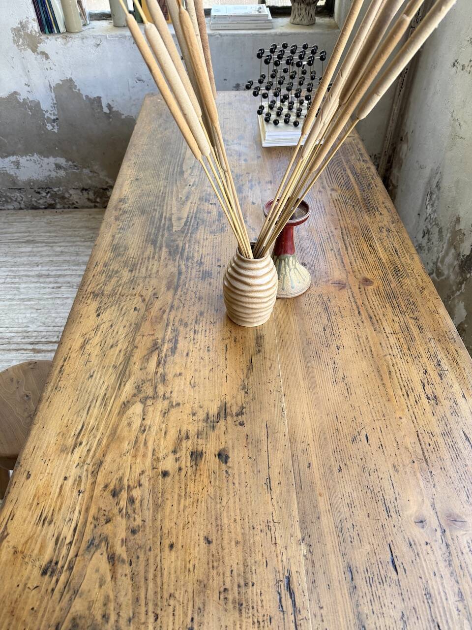 Pine and oak + walnut farmhouse table 1950