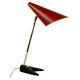 Red Austrian mid-century brass and iron table lamp by J.T. Kalmar