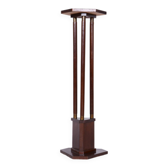 Restored ArtDeco Oak Pedestal, Revived Polish, Czechia, 1920s