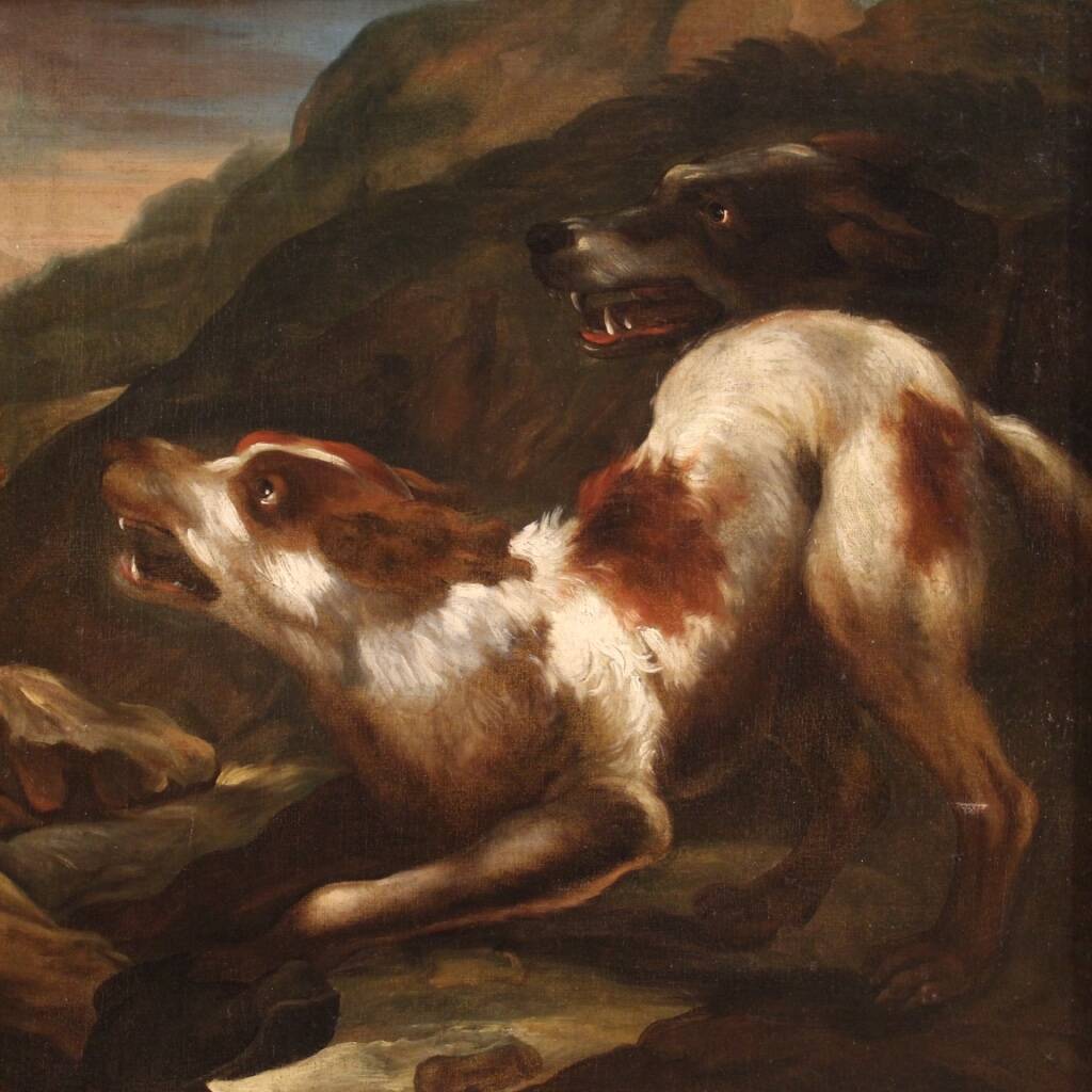 Peinture lombarde du XVIIe siècle, le berger avec ses chiens