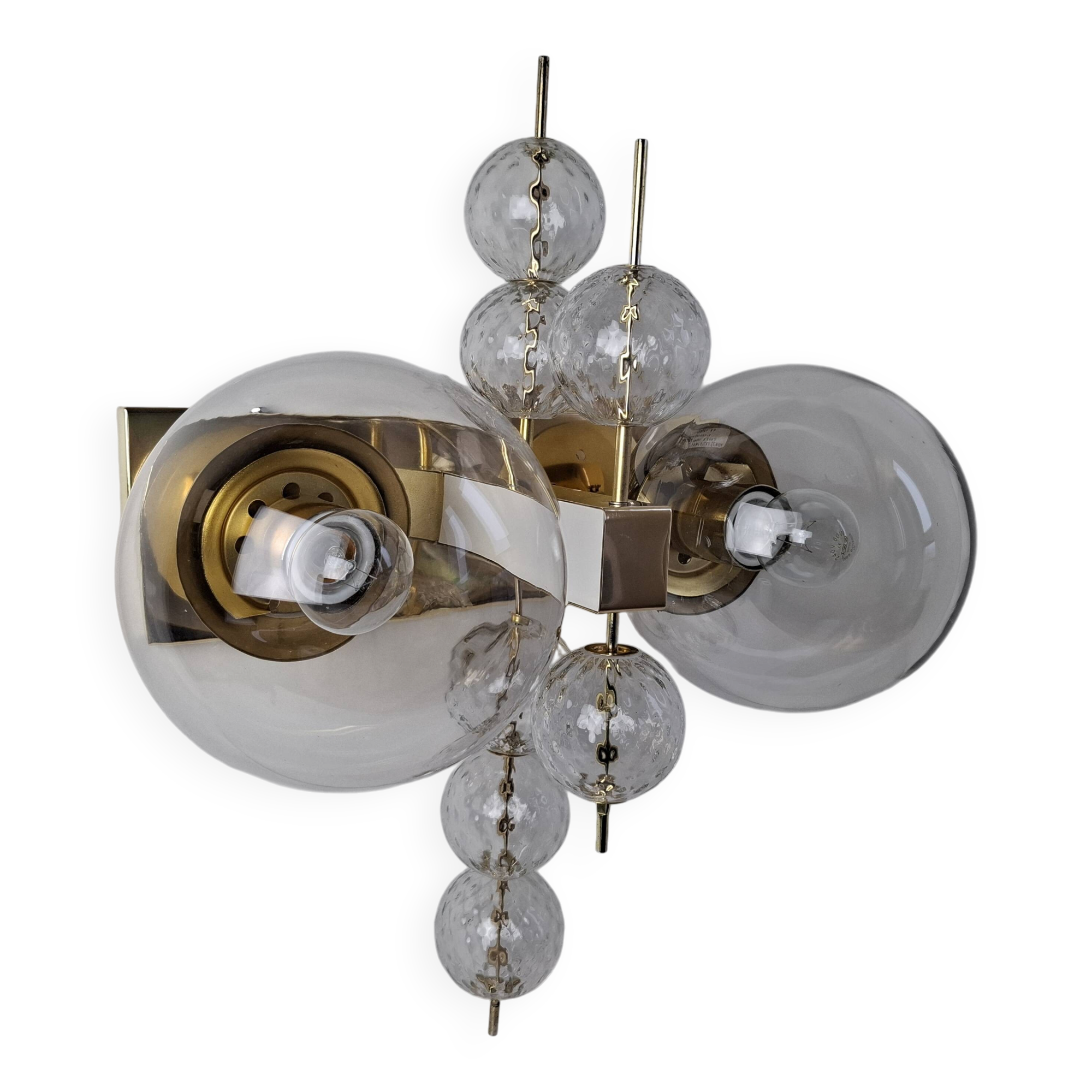 Applique murale tchèque en laiton et verre du milieu du siècle, par Kamenický Šenov, années 1970