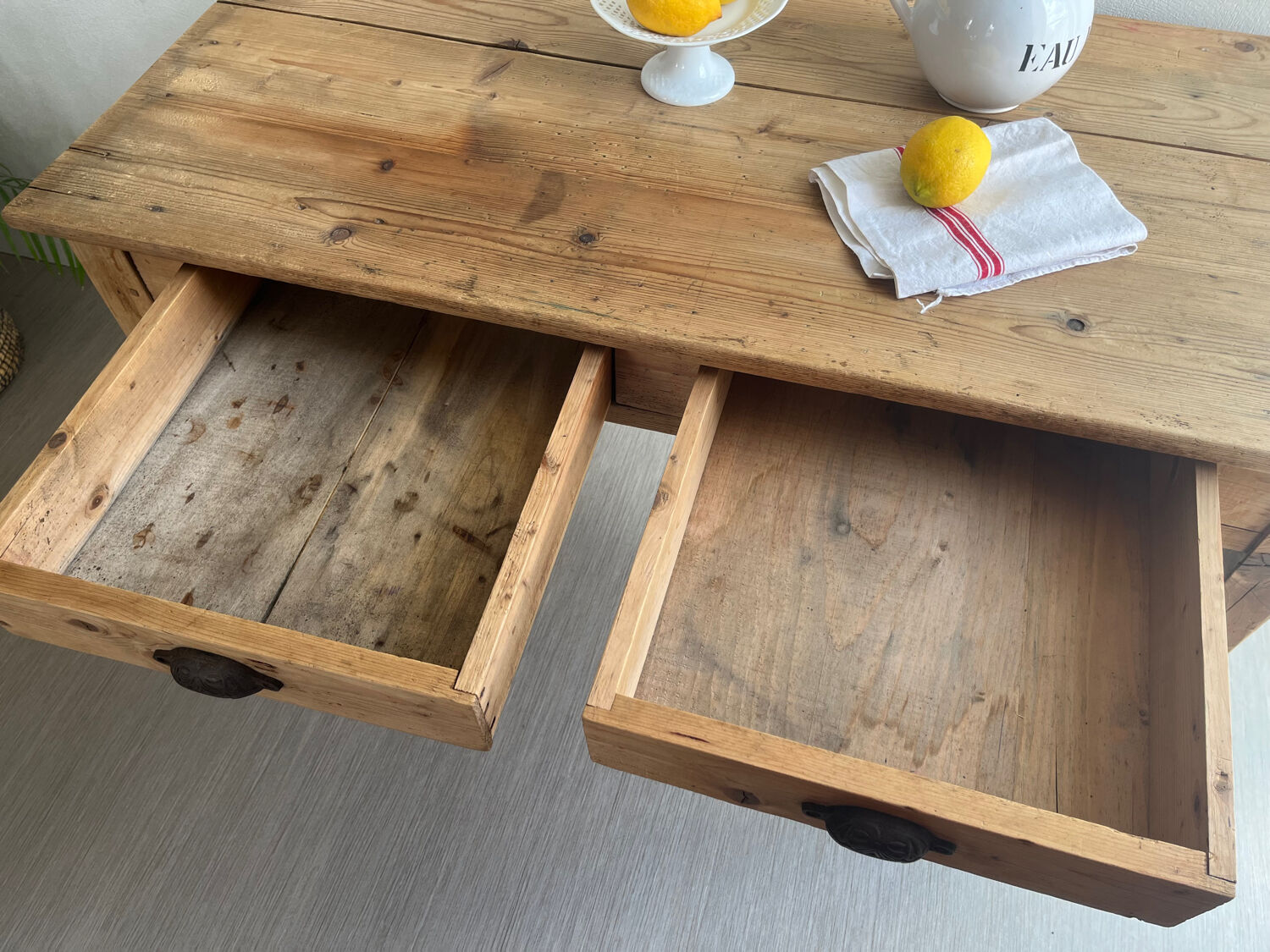 Patinated wooden farmhouse table