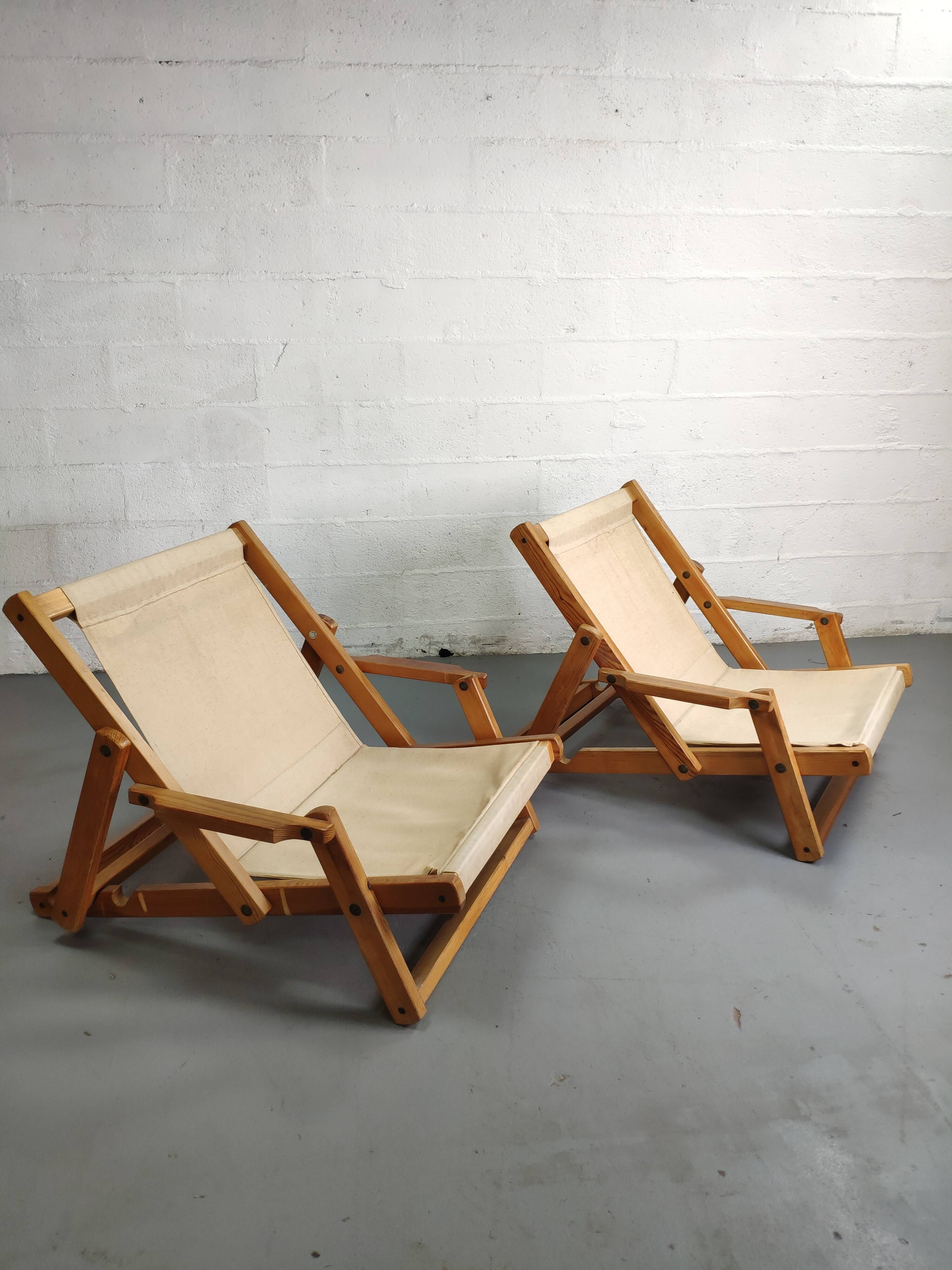 Pair of armchairs sun loungers Kon-Tiki Ikea 1970 Gillis Lundgren