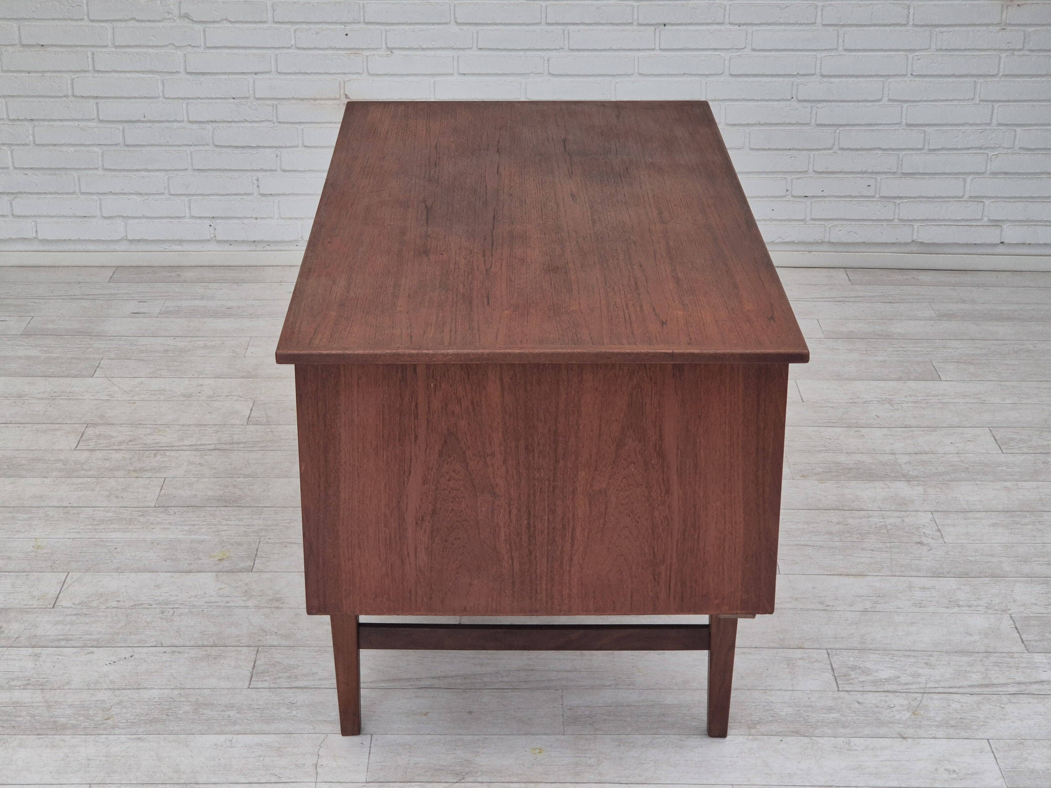1960s, Danish double-sided, free standing desk, original condition, teak wood, drawers, sliding door