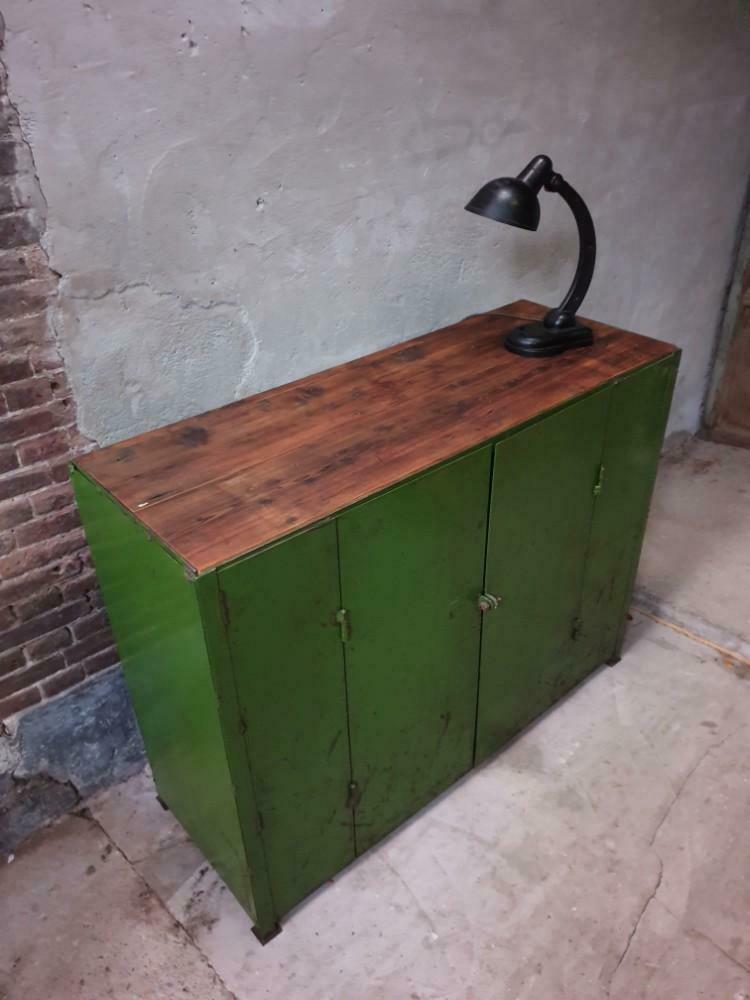 Vintage steel cupboard, shelf cupboard, kitchen island green