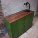 Vintage steel cupboard, shelf cupboard, kitchen island green