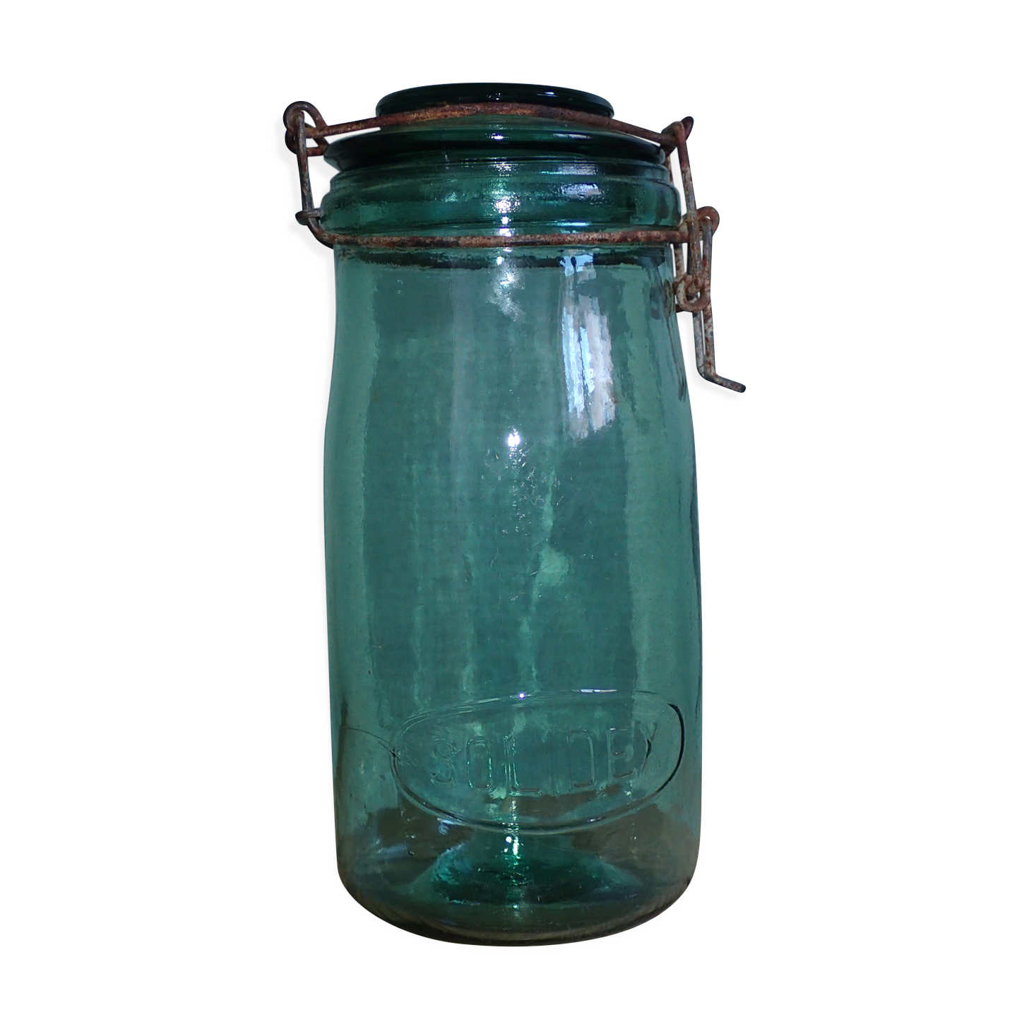 Former Green turquoise Solidex 1 litre glass jar
