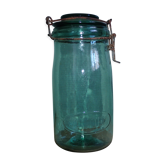 Bocal ancien en verre vert turquoise Solidex 1 litre