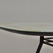 Italian dining table with metal base and glass top and brass, 1950s