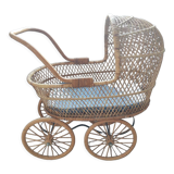 Vintage rattan and wicker cradle for dolls