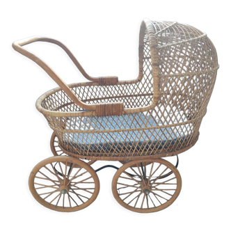 Vintage rattan and wicker cradle for dolls