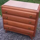 Commode en chêne pieds compas 4 tiroirs, 1950