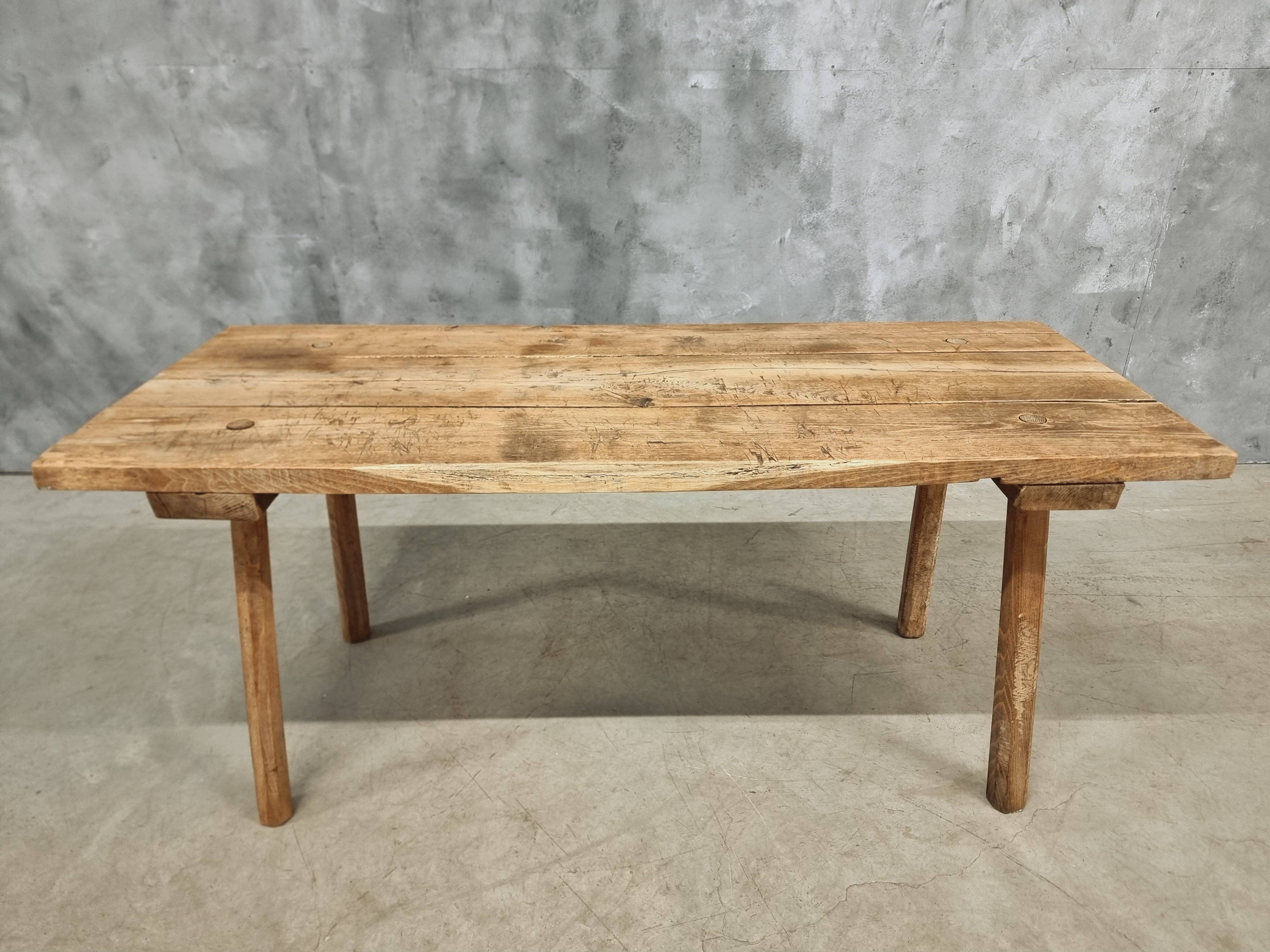Antique dining table rustic work table chestnut wood 68x170 cm