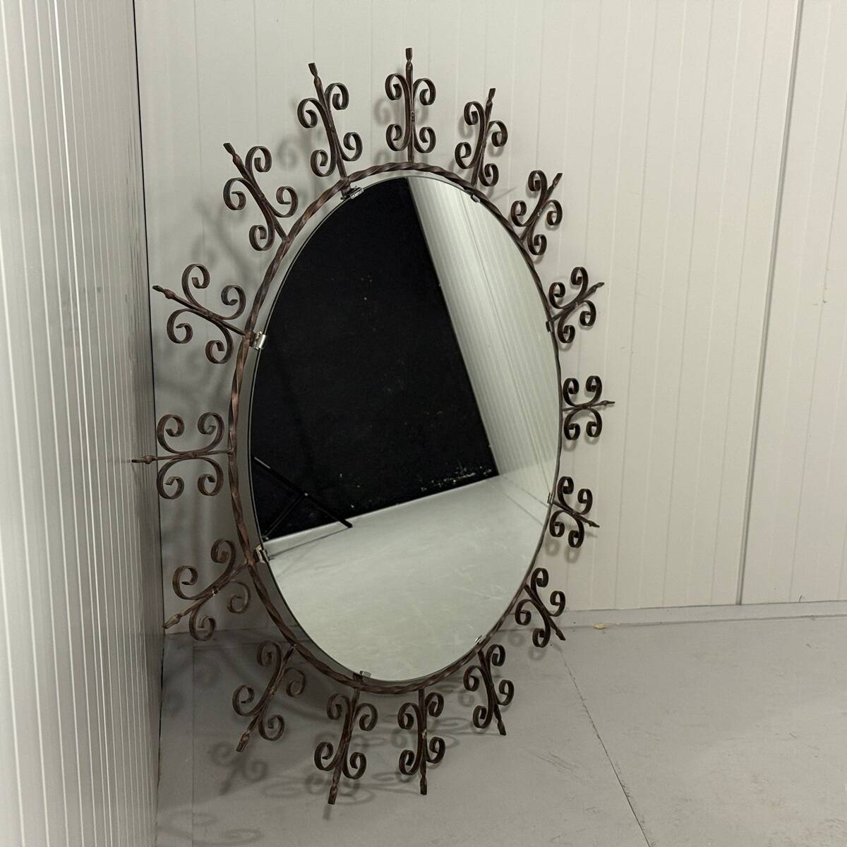 Huge round wrought iron wall mirror 1960’s