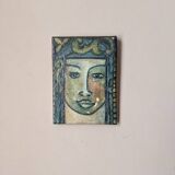 Antique acrylic painting on canvas vintage ethnic tribal portrait