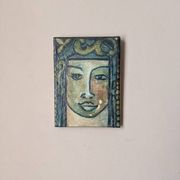 Antique acrylic painting on canvas vintage ethnic tribal portrait