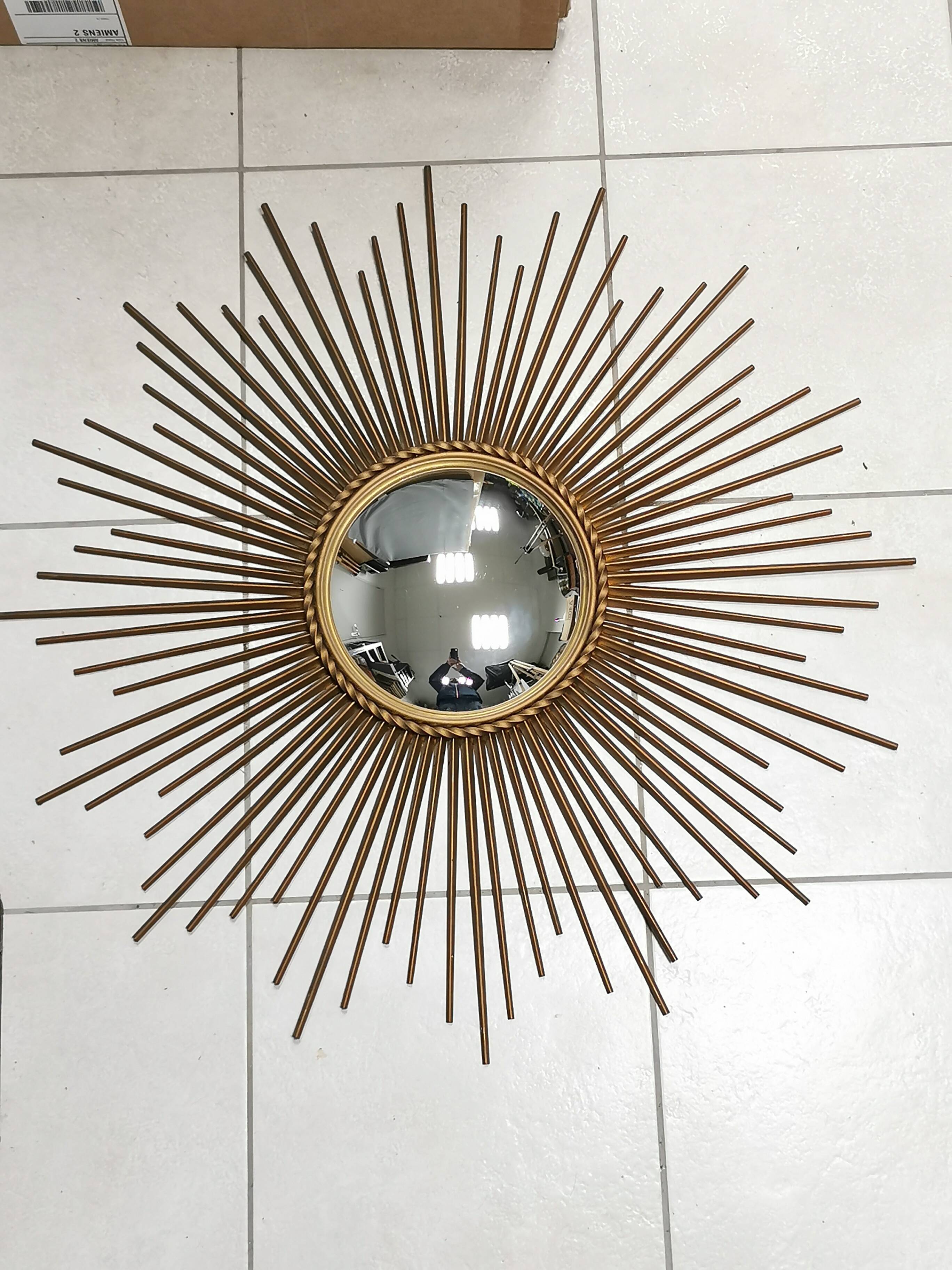 Large vintage mirror chaty vallauris 80 cm, sun, witch's eye