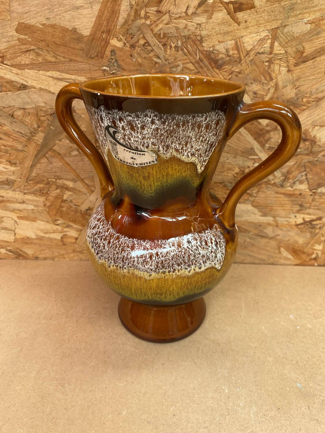 Ancien vase sarreguemines céramique marron moucheté vintage