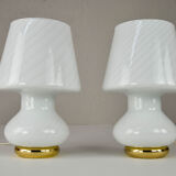 Pair of MidCentury Modern Murano Glass Mushroom Table Lamps for Vetri Italy 1960