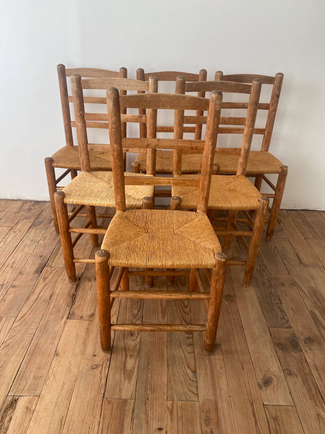 Lot de 6 chaises en orne et paille