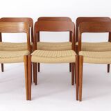 Lot de 6 chaises de salle à manger Niels Otto Moller modèle 75, années 1950 – Restaurées, teck