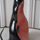 Pied de lampe en céramique rose et noire design Vallauris années 70